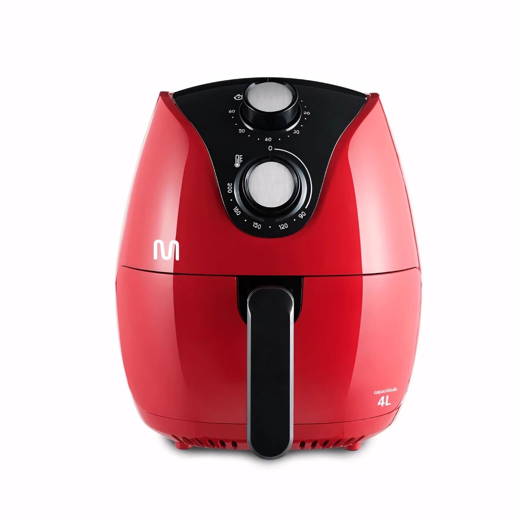 Fritadeira elétrica Air Fryer vermelha Multi com 4L de capacidade. Ideal para preparar alimentos crocantes sem óleo, com controle de temperatura e timer sonoro.