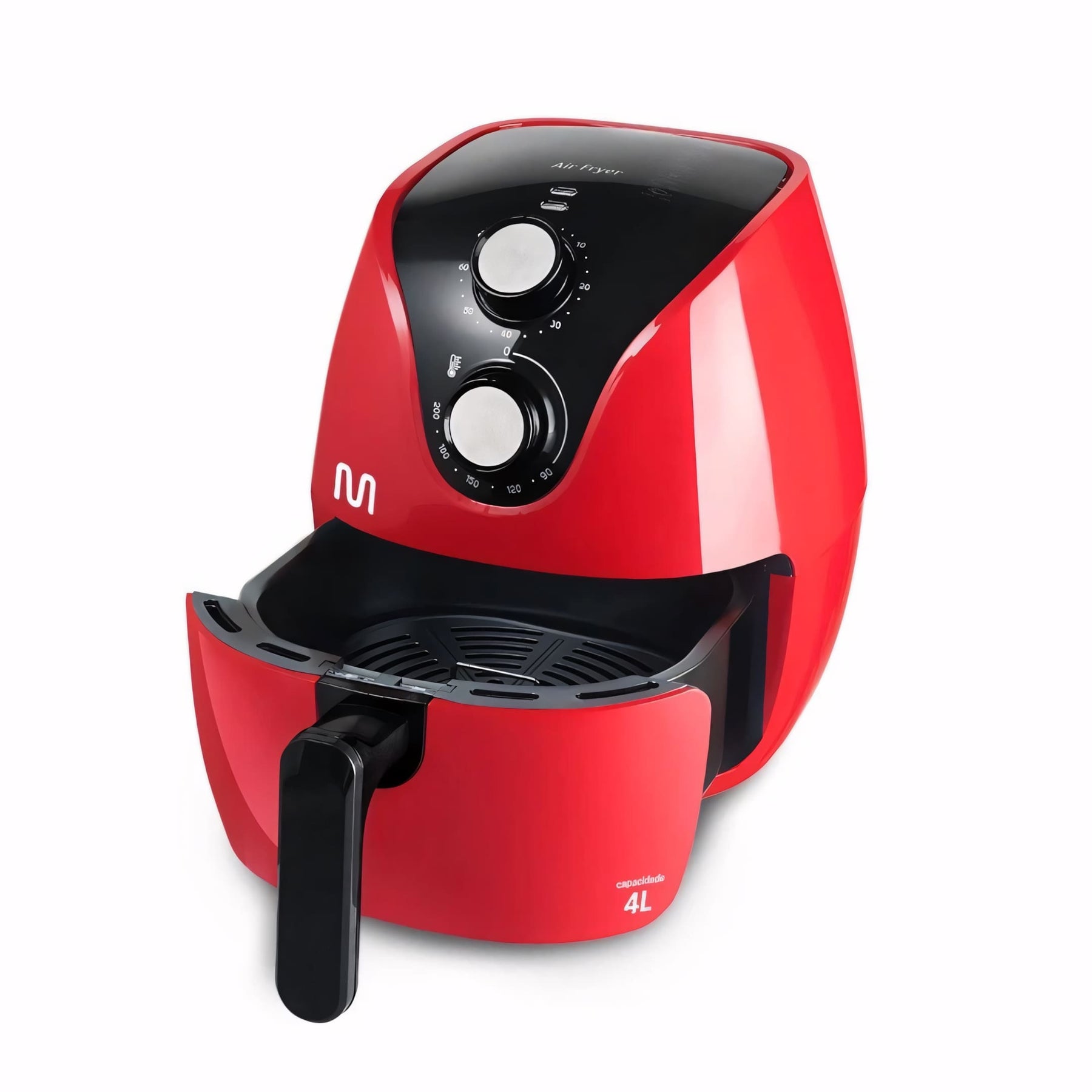 Fritadeira elétrica Air Fryer vermelha Multi com 4L de capacidade. Ideal para preparar alimentos crocantes sem óleo, com controle de temperatura e timer sonoro.