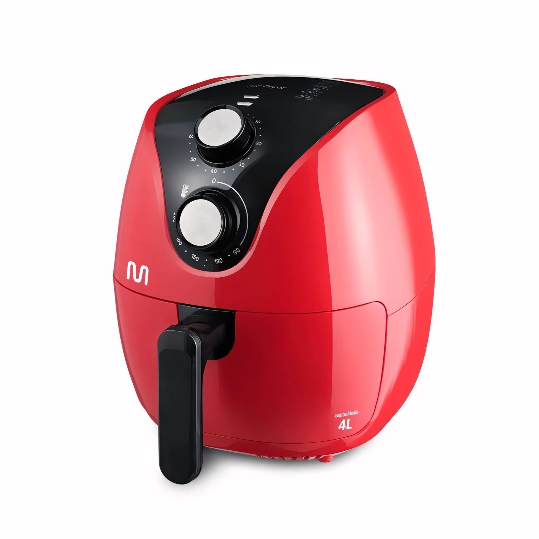 Fritadeira elétrica Air Fryer vermelha Multi com 4L de capacidade. Ideal para preparar alimentos crocantes sem óleo, com controle de temperatura e timer sonoro.