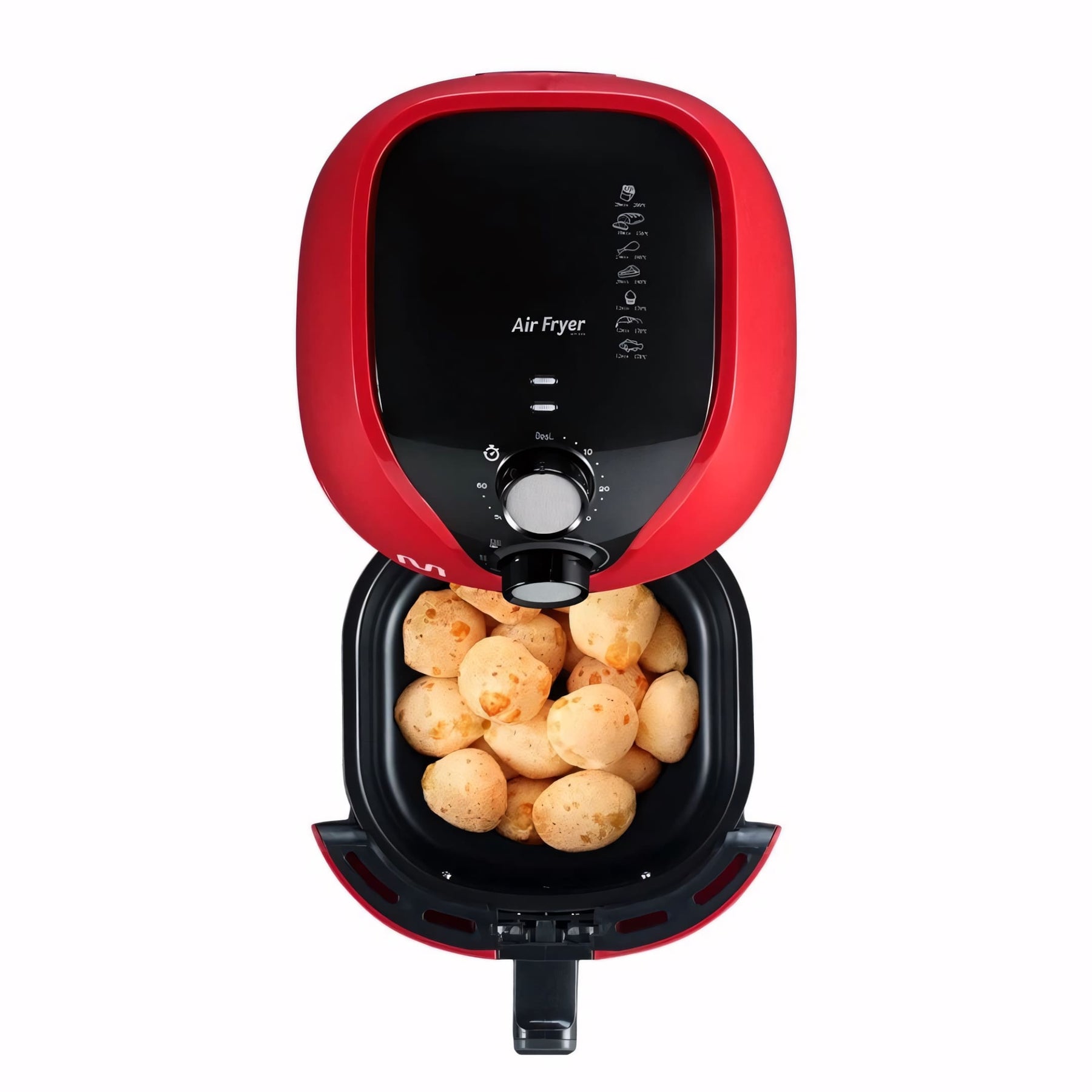Fritadeira elétrica Air Fryer vermelha Multi com 4L de capacidade. Ideal para preparar alimentos crocantes sem óleo, com controle de temperatura e timer sonoro.