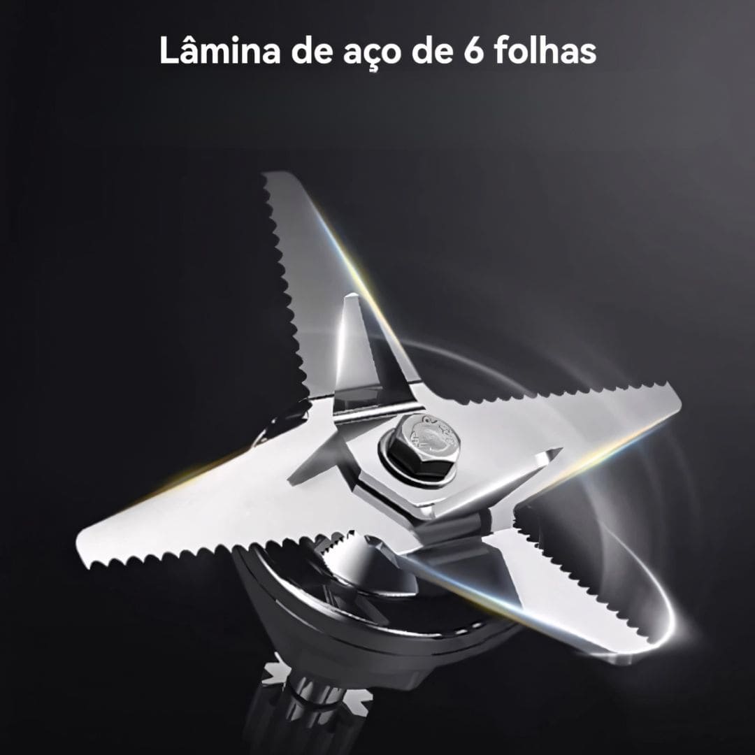 Liquidificador em aço inox com copo de vidro de 1,5L, 6 lâminas afiadas, botão giratório e função autolimpante. Acompanha jarra de moagem. Ideal para receitas, sucos e grãos.