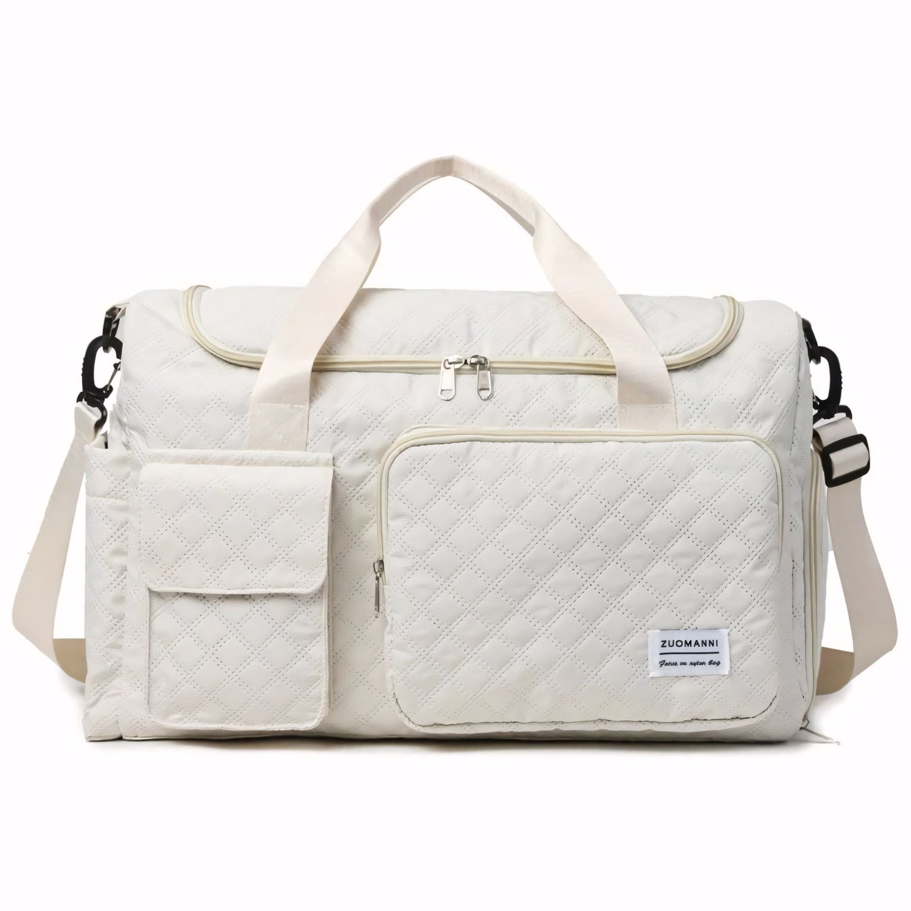 Mala de mão pequena para viagem com compartimento separado para calçados, acabamento acolchoado, alça tiracolo removível e múltiplos bolsos. Compacta e versátil.