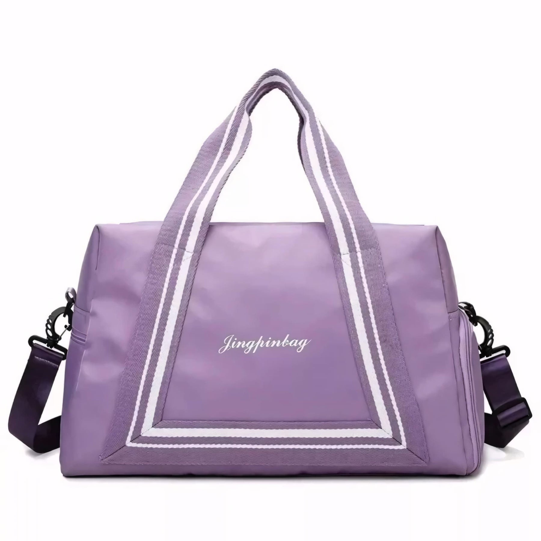 Bolsa de viagem compacta e leve, ideal como mala de mão. Com alças duplas, tiracolo ajustável, bolso lateral e design moderno. Unissex e enviada em cores variadas.