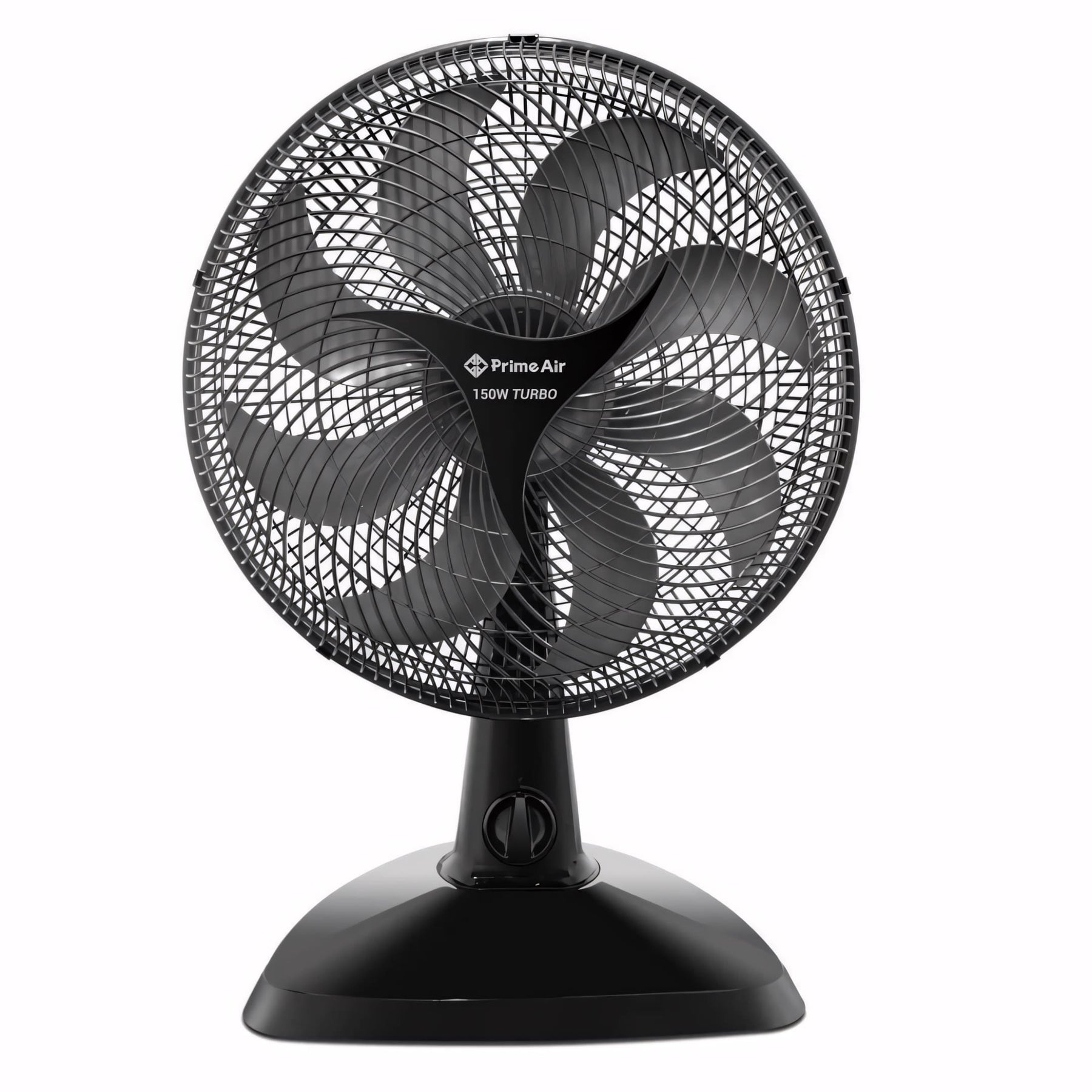 Ventilador silencioso com 8 pás, 150W, base firme e design 2 em 1 para mesa ou parede. Ideal para ambientes internos com ventilação potente e oscilação automática.