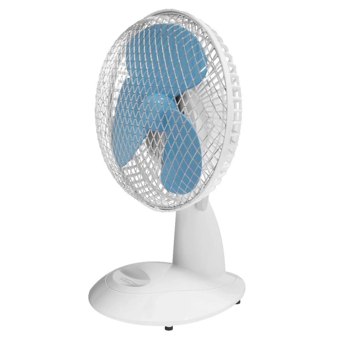Ventilador de mesa pequeno com 18 cm, ideal para ambientes compactos. Design funcional, controle de velocidade e baixo consumo de energia. Refresca com eficiência e silêncio.