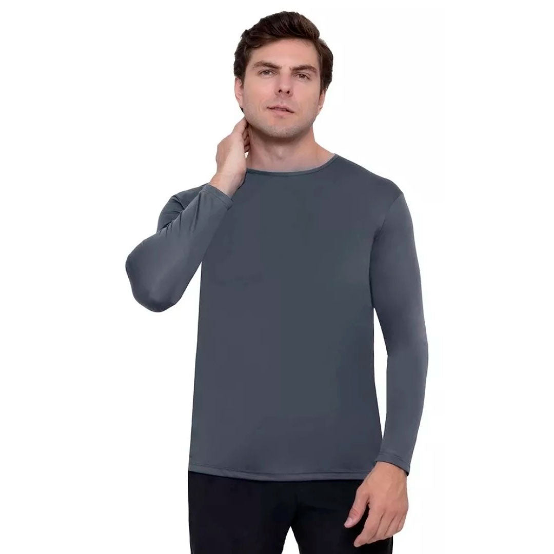 Camisa térmica masculina segunda pele com manga longa, tecido dry fit, proteção UV50 e acabamento antiodor. Kit com 3 unidades em cores sortidas, ideal para esporte, trabalho externo ou lazer.