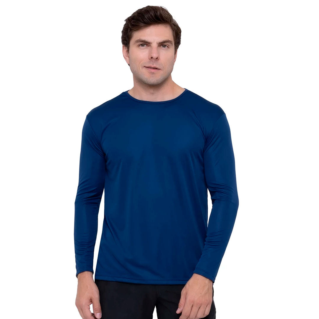 Camisa térmica masculina segunda pele com manga longa, tecido dry fit, proteção UV50 e acabamento antiodor. Kit com 3 unidades em cores sortidas, ideal para esporte, trabalho externo ou lazer.