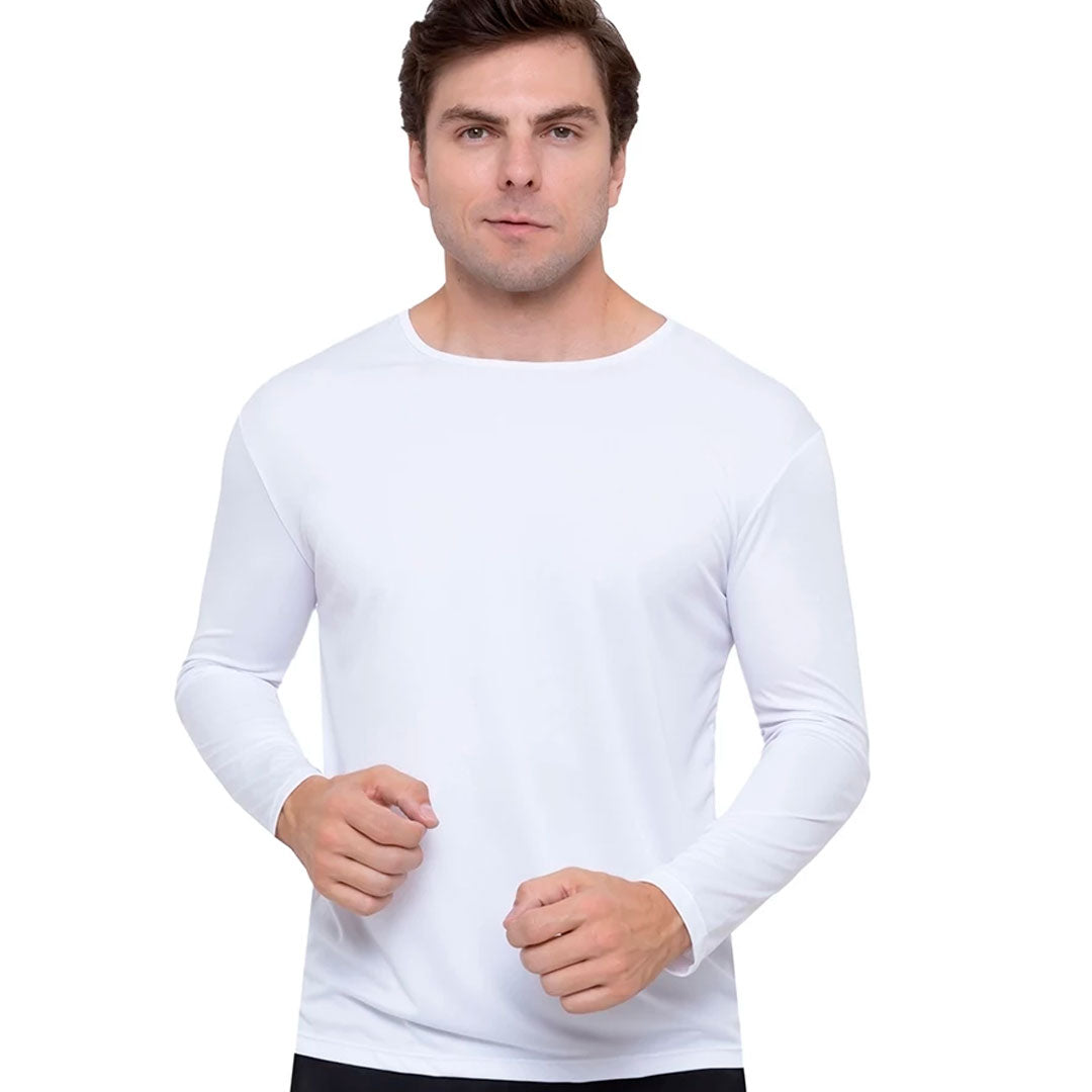 Camisa térmica masculina segunda pele com manga longa, tecido dry fit, proteção UV50 e acabamento antiodor. Kit com 3 unidades em cores sortidas, ideal para esporte, trabalho externo ou lazer.