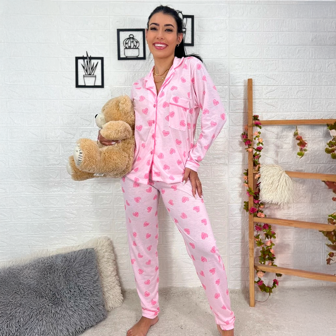 Pijama Feminino Inverno Manga Longa