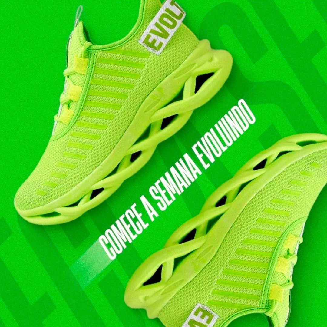 Tênis feminino esportivo com solado tecnológico em micro expandido, cabedal em malha respirável e design moderno. Disponível em cores vibrantes como pink, amarelo e verde neon.
