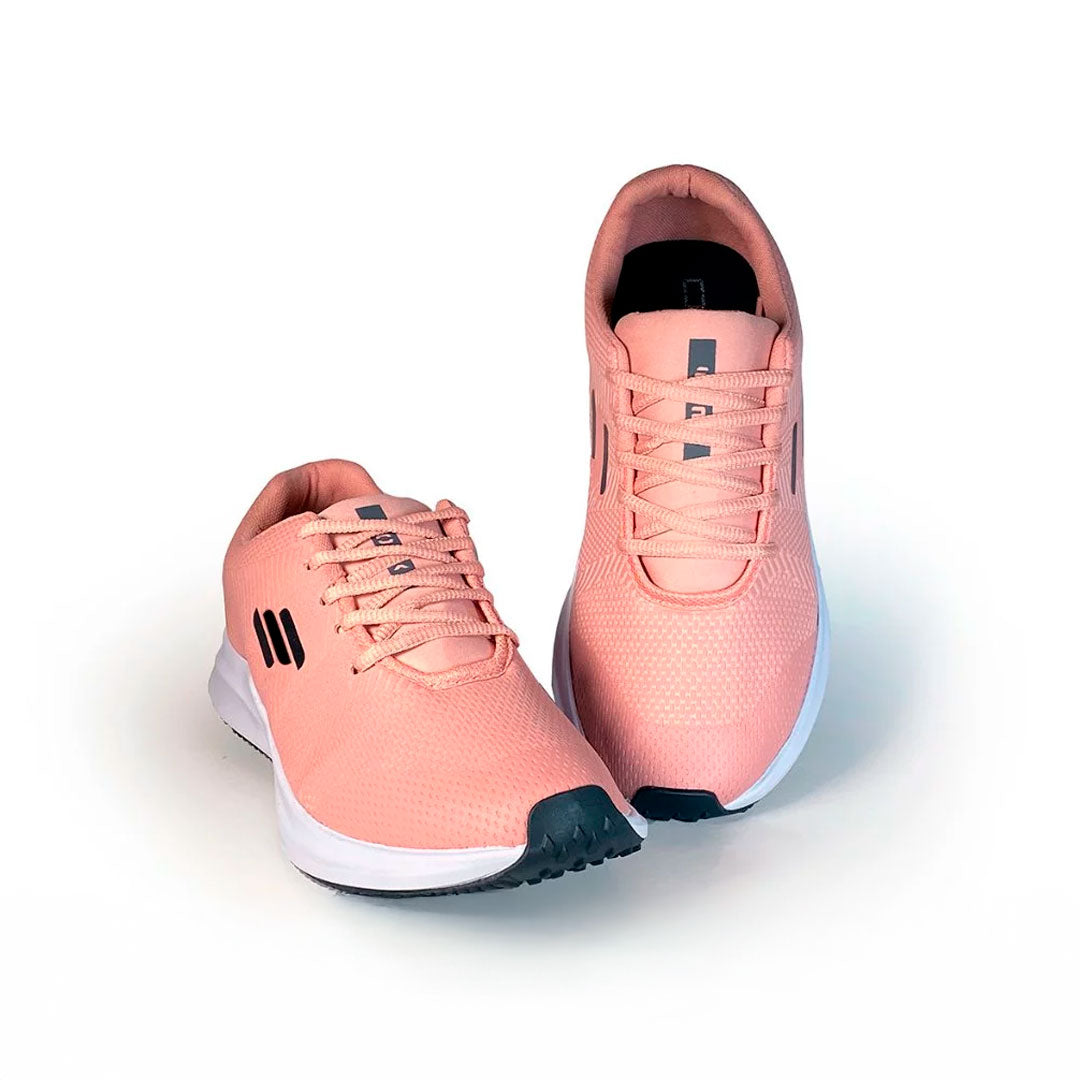 Tênis feminino fitness disponível nas cores preta com rosa, preta com branco e cinza com rosa. Modelo esportivo com cabedal respirável e solado alto emborrachado, ideal para treinos, caminhadas e o dia a dia.
