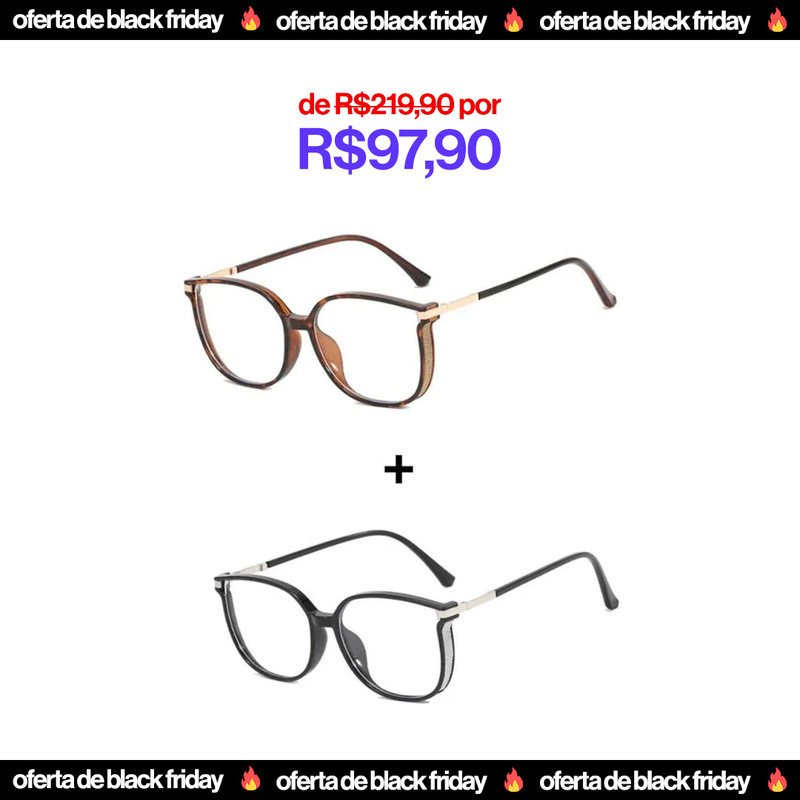 Óculos Feminino MultiFocal com Cristal e Grau Adaptável Compre 1 Leve 2 - Black Friday