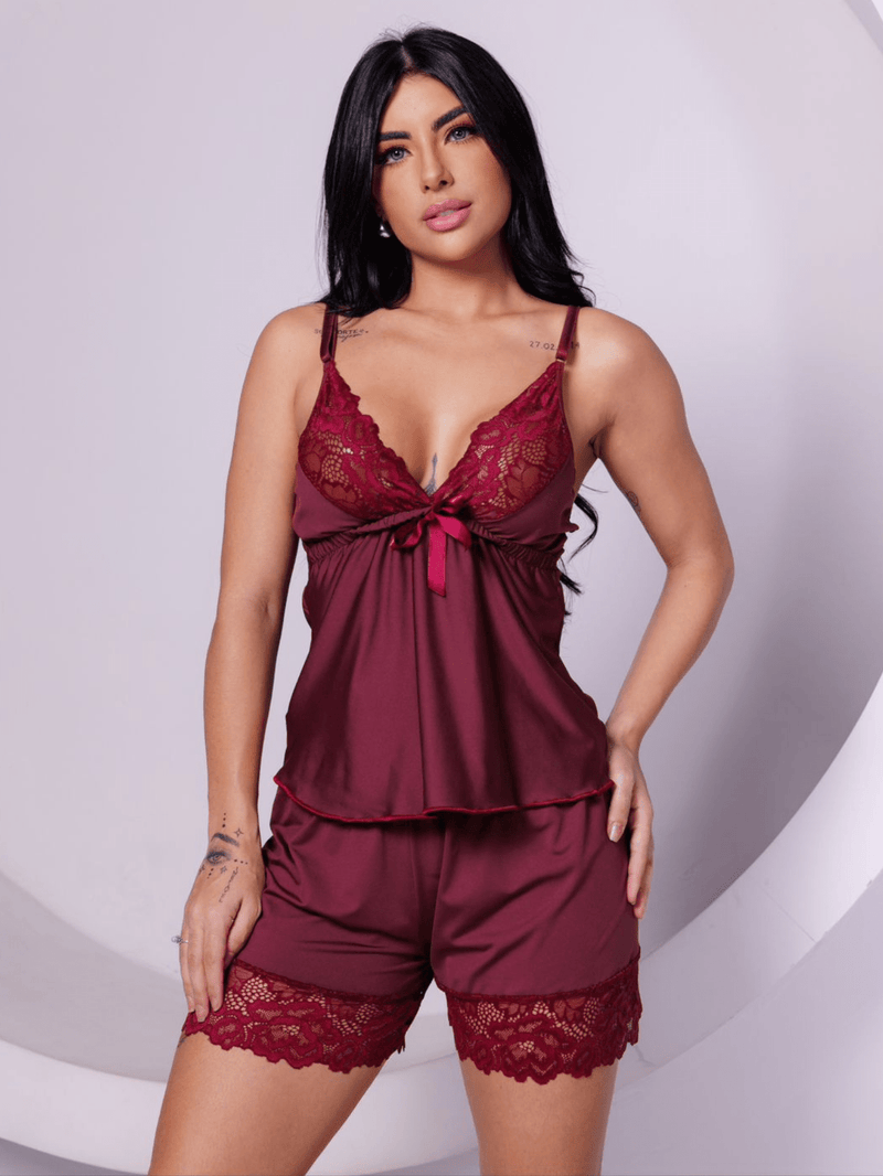 Pijama Baby Doll Feminino com Renda Delicada