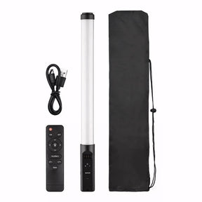Luz LED portátil RGB de 50 cm com 5 modos de cor, controle remoto, cabo USB e bolsa de transporte. Ideal para fotos e vídeos criativos. Tripé compatível com rosca padrão 1/4 