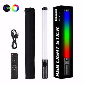 Luz LED portátil RGB de 50 cm com 5 modos de cor, controle remoto, cabo USB e bolsa de transporte. Ideal para fotos e vídeos criativos. Tripé compatível com rosca padrão 1/4 
