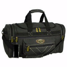 Bolsa de viagem grande em tecido bege, com alça de mão reforçada e alça transversal ajustável. Conta com compartimento principal espaçoso, bolsos extras e zíper reforçado.