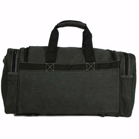 Bolsa de viagem grande em tecido bege, com alça de mão reforçada e alça transversal ajustável. Conta com compartimento principal espaçoso, bolsos extras e zíper reforçado.