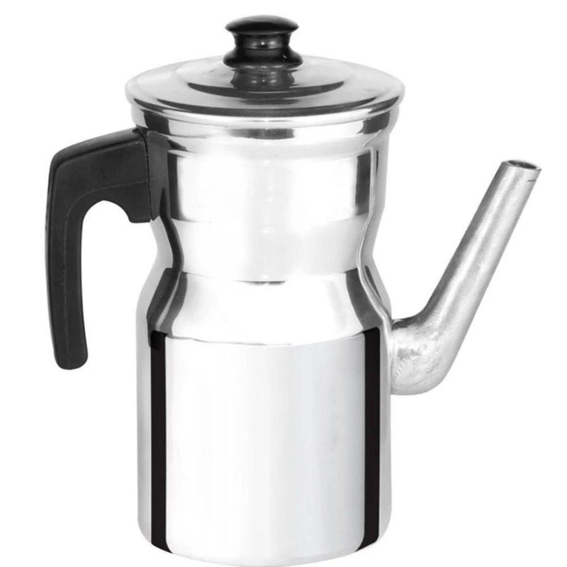 Cafeteira de alumínio com tampa, capacidade de 2 litros, bico longo para servir com precisão e alça ergonômica. Modelo tradicional, durável, leve e fácil de limpar. Ideal para uso diário com charme e praticidade.