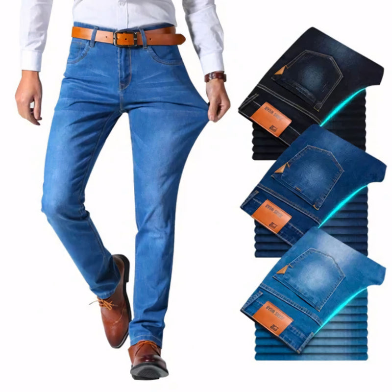 Calça jeans masculina com modelagem reta, tecido elástico e cores versáteis. Confortável, elegante e ideal para o dia a dia. Acompanha cinto ajustável como brinde exclusivo.