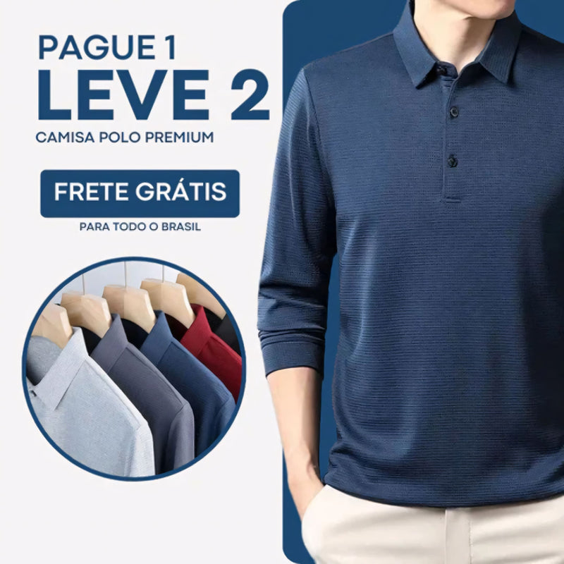 Camisa polo masculina manga longa com tecido leve, toque frio e acabamento refinado. Ideal para compor looks casuais ou formais, disponível em cores sóbrias como preto, azul, cinza e gelo.