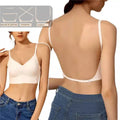 Mulher usando sutiã invisível preto com costas nuas, ideal para vestidos decotados e blusas abertas. Alças ajustáveis em três posições: pescoço, ombro e cruzadas, proporcionando sustentação discreta e conforto total.


