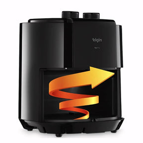 Fritadeira elétrica Elgin Start Fry 3,5L preta com cuba antiaderente. Ideal para preparar alimentos crocantes e saudáveis, com controle de temperatura e timer sonoro.