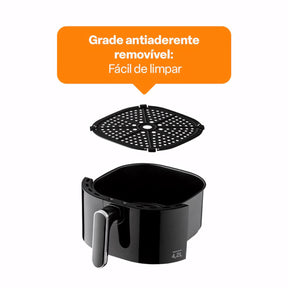 Air Fryer Multi 4,2L preta com controle de temperatura e timer sonoro. Frite e asse sem óleo, garantindo refeições crocantes e saudáveis.