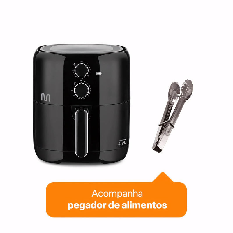 Air Fryer Multi 4,2L preta com controle de temperatura e timer sonoro. Frite e asse sem óleo, garantindo refeições crocantes e saudáveis.