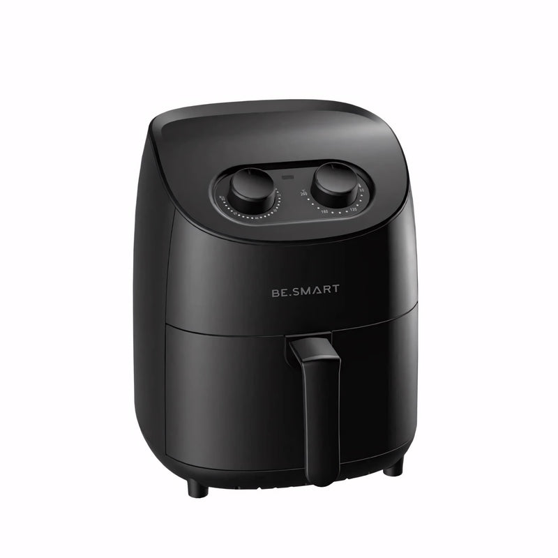 Air Fryer BeSmart preta com design moderno, cesto quadrado antiaderente de 3,5 litros, controles manuais de tempo e temperatura até 200°C. Ideal para frituras sem óleo e receitas saudáveis.