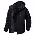 Jaqueta masculina forrada com capuz, bolsos com zíper e isolamento térmico para até -30°C. Ideal para neve, frio extremo e uso esportivo ou urbano com estilo e proteção.