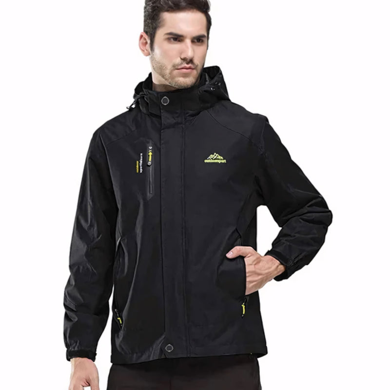 Jaqueta masculina forrada com capuz, bolsos com zíper e isolamento térmico para até -30°C. Ideal para neve, frio extremo e uso esportivo ou urbano com estilo e proteção.