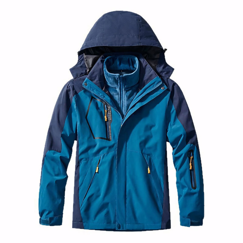 Jaqueta masculina forrada com capuz, bolsos com zíper e isolamento térmico para até -30°C. Ideal para neve, frio extremo e uso esportivo ou urbano com estilo e proteção.