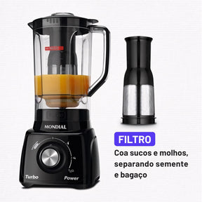Liquidificador Industrial Turbo 550W com 3 velocidades, copo resistente a quedas, filtro inox para sucos sem sementes e função autolimpeza. Ideal para uso diário na cozinha.
