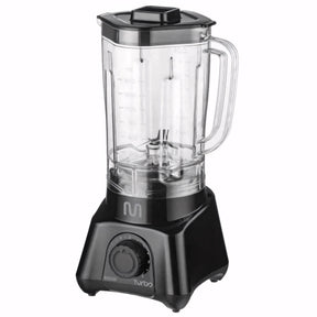 Liquidificador Multi Turbo 650W, modelo compacto e potente, com copo transparente de 2,1 litros, 2 velocidades, função pulsar e base antiderrapante. Perfeito para sucos, vitaminas e molhos.