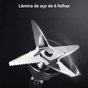 Liquidificador em aço inox com copo de vidro de 1,5L, 6 lâminas afiadas, botão giratório e função autolimpante. Acompanha jarra de moagem. Ideal para receitas, sucos e grãos.