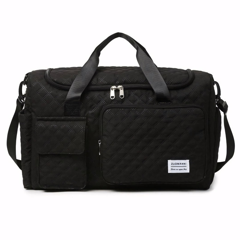 Mala de mão pequena para viagem com compartimento separado para calçados, acabamento acolchoado, alça tiracolo removível e múltiplos bolsos. Compacta e versátil.