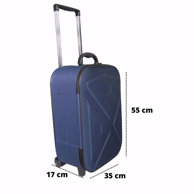 Mala de viagem pequena e rígida, ideal como mala de bordo 10kg. Com alça retrátil, rodinhas, interior forrado e medidas aprovadas pela ANAC. Perfeita para voos curtos.