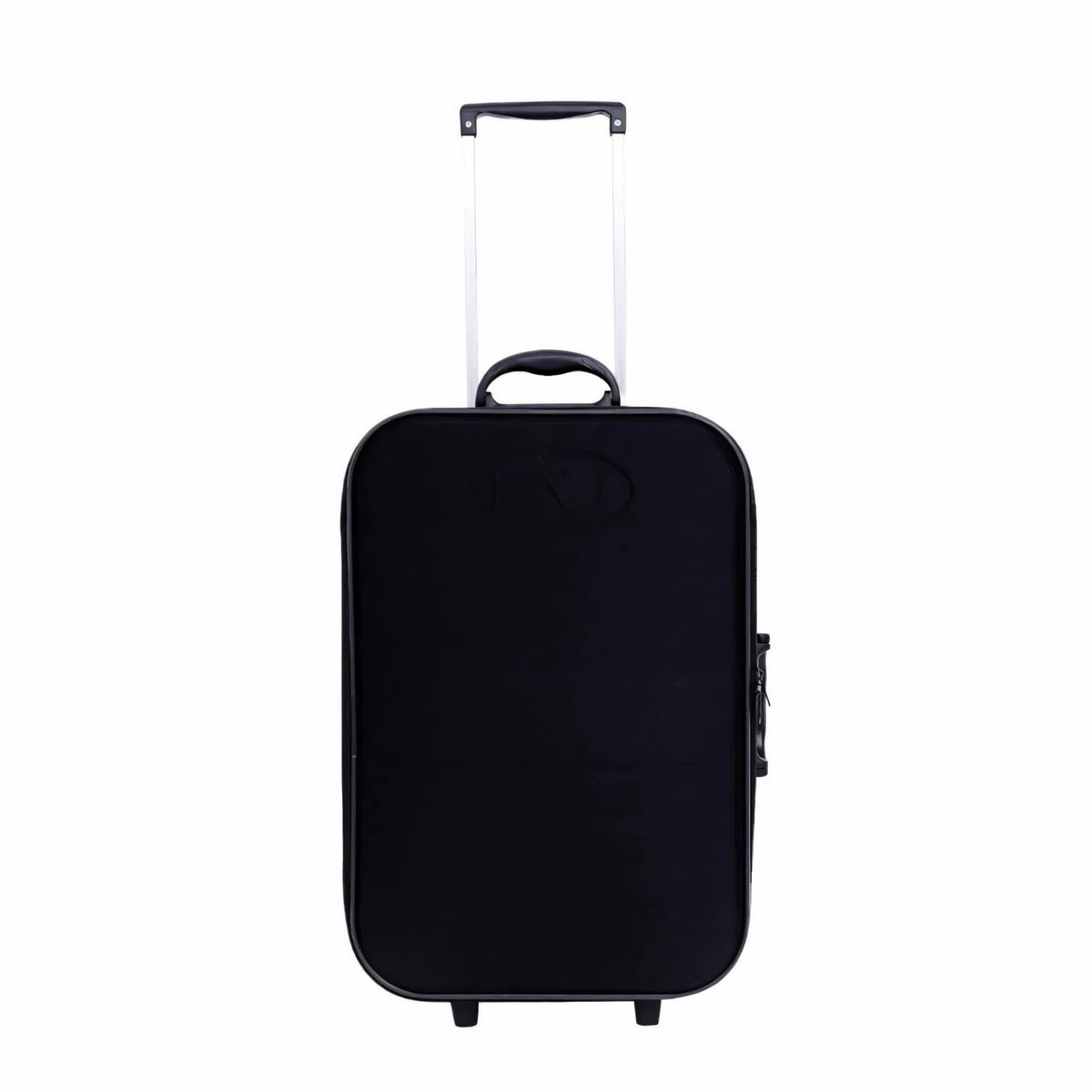 Mala de bordo preta com rodinhas e puxador de alumínio retrátil. Ideal para malas de viagem de até 10kg. Modelo compacto, resistente e leve com divisórias internas e alças reforçadas.
