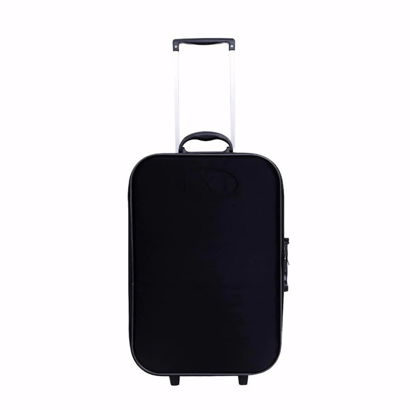 Mala de bordo preta com rodinhas e puxador de alumínio retrátil. Ideal para malas de viagem de até 10kg. Modelo compacto, resistente e leve com divisórias internas e alças reforçadas.