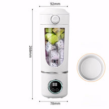 Mini liquidificador portátil roxo com display digital inteligente, ideal para smoothies e sucos. Equipado com 4 velocidades, 12 lâminas de aço e carregamento rápido via USB. Perfeito para uso diário e transporte fácil.