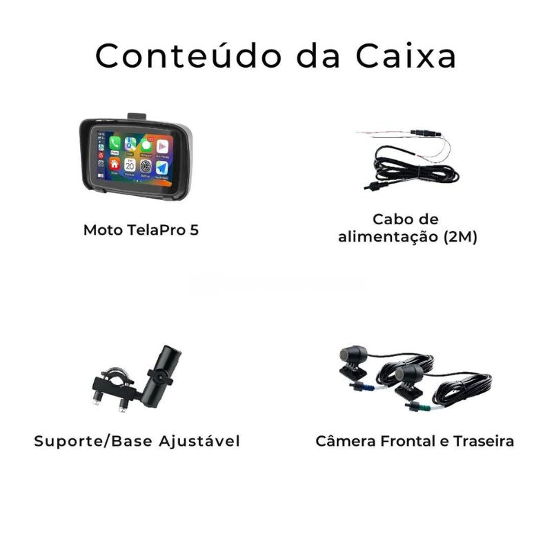 Multimídia com CarPlay para Moto Com Câmera de Ré e Frontal