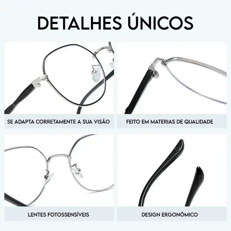 Óculos Ultra Focal com Grau Adaptável Anti Luz Azul | Armação Áurea