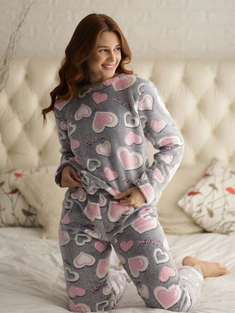 Pijama Feminino Peludinho Corações