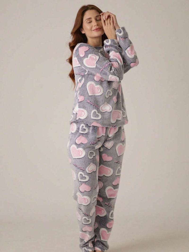 Pijama Feminino Peludinho Corações