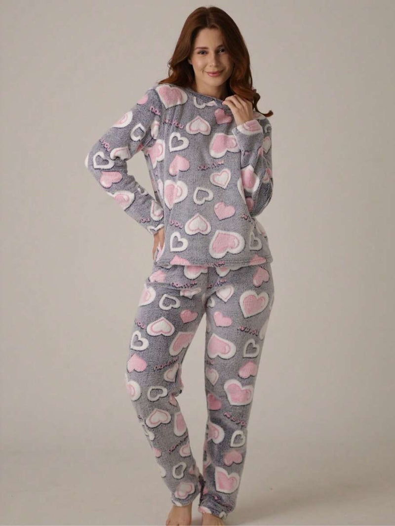 Pijama Feminino Peludinho Corações
