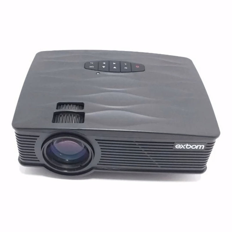 Projetor portátil com design compacto e elegante, projeção de até 120 polegadas, conexão USB, SD, HDMI, ideal para apresentações, aulas, filmes e reuniões empresariais.