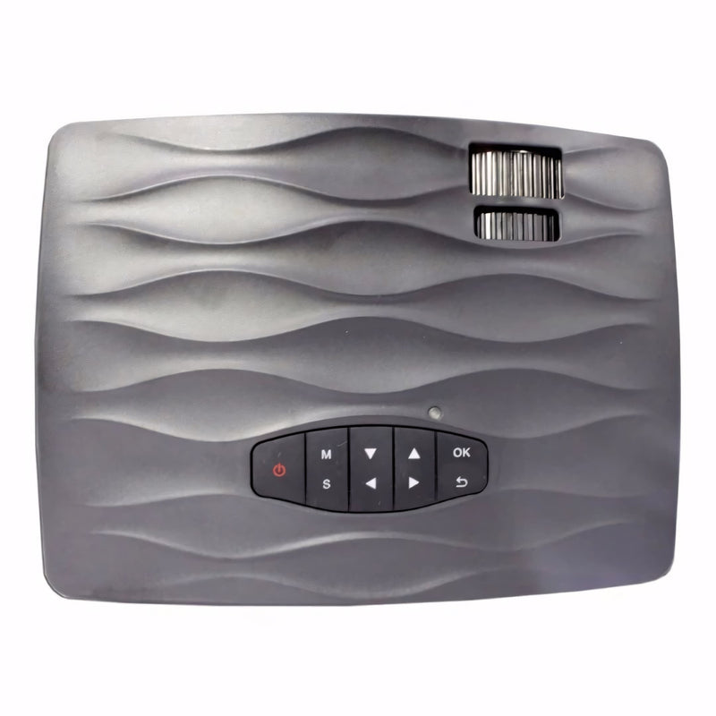 Projetor portátil com design compacto e elegante, projeção de até 120 polegadas, conexão USB, SD, HDMI, ideal para apresentações, aulas, filmes e reuniões empresariais.
