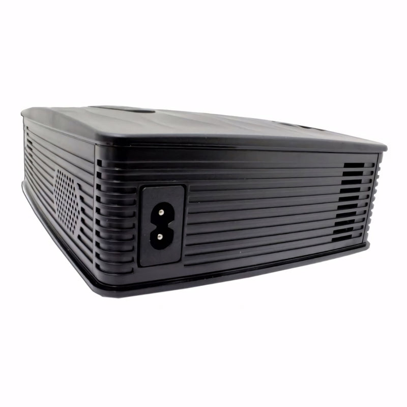 Projetor portátil com design compacto e elegante, projeção de até 120 polegadas, conexão USB, SD, HDMI, ideal para apresentações, aulas, filmes e reuniões empresariais.
