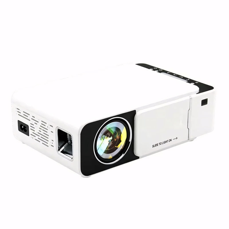 Projetor portátil LED com suporte a Full HD, diversas entradas como HDMI, USB e VGA, som integrado e projeção ajustável de até 170 polegadas. Perfeito para home theater e uso profissional.