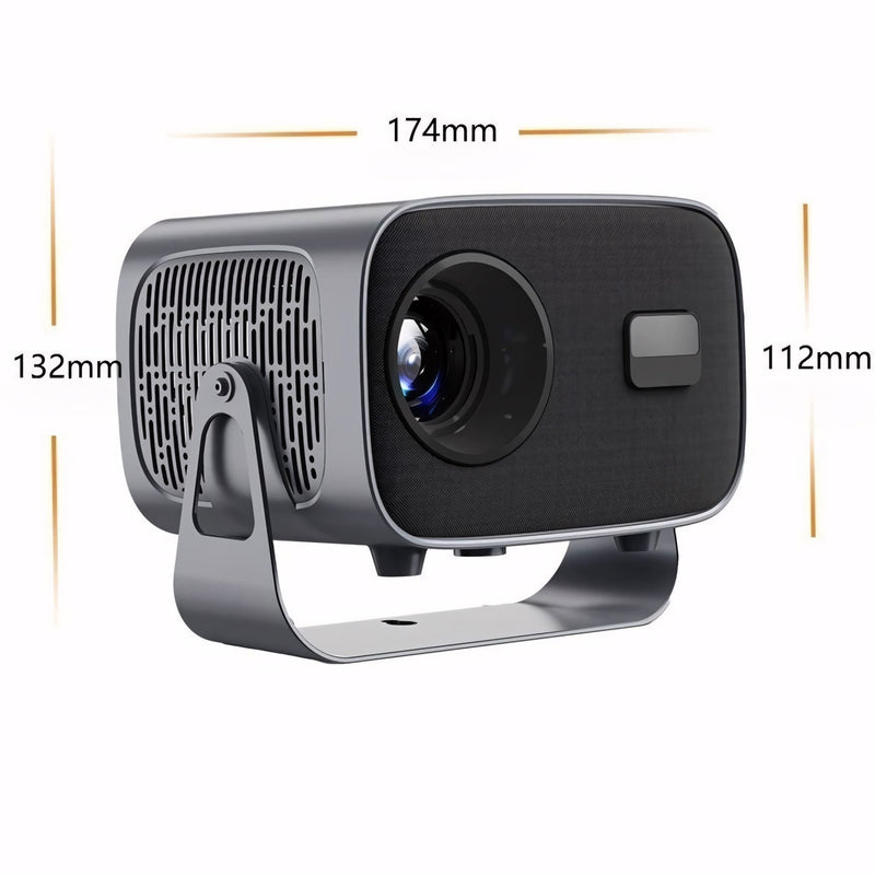 Projetor portátil com Android, Wi-Fi e HDMI. Compacto, moderno e ideal para transformar qualquer espaço em um cinema com imagem de alta definição e ampla conectividade.
